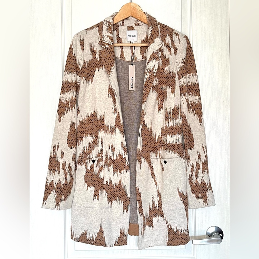 NIC+ZOE NWT Stitched Layers Sweater Neutral Multi, M Abstract Print Luxury Basic